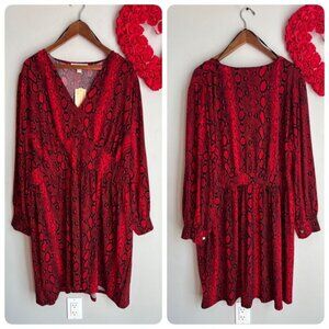 Michael Michael Kors Womens Snakeskin V-Neck Minidress Sz 3X Red Crimson